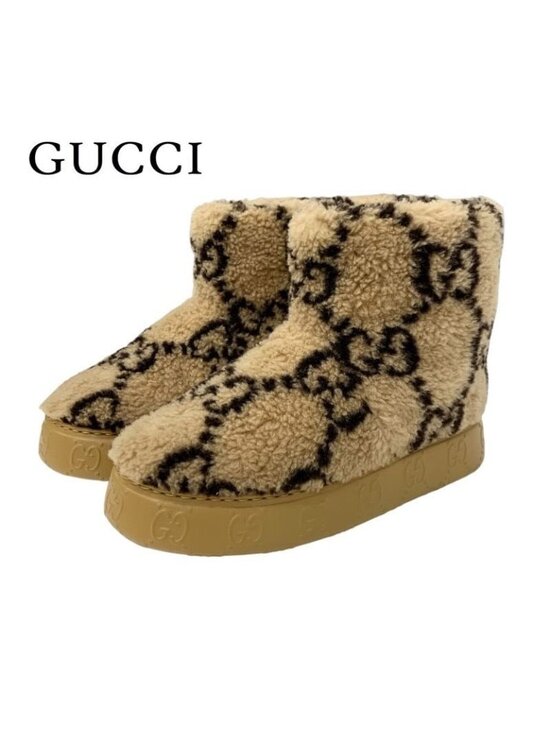 Gucci shearling boots - Gem Gucci Boots Short Shoes Shearling Brown GG Signature